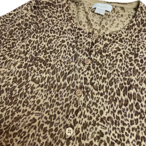 Garnet Hill Animal Print Button Up Cardigan Sweater Merino Wool Brown Tan Small - Picture 3 of 5